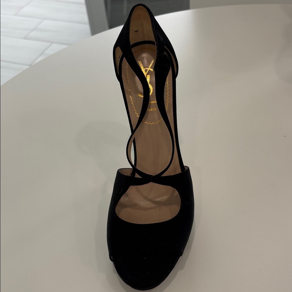 YSL Black Satin Platform Ankle Strap Stiletto Heels EU 38 Excellent Condition - Picture 3 of 7